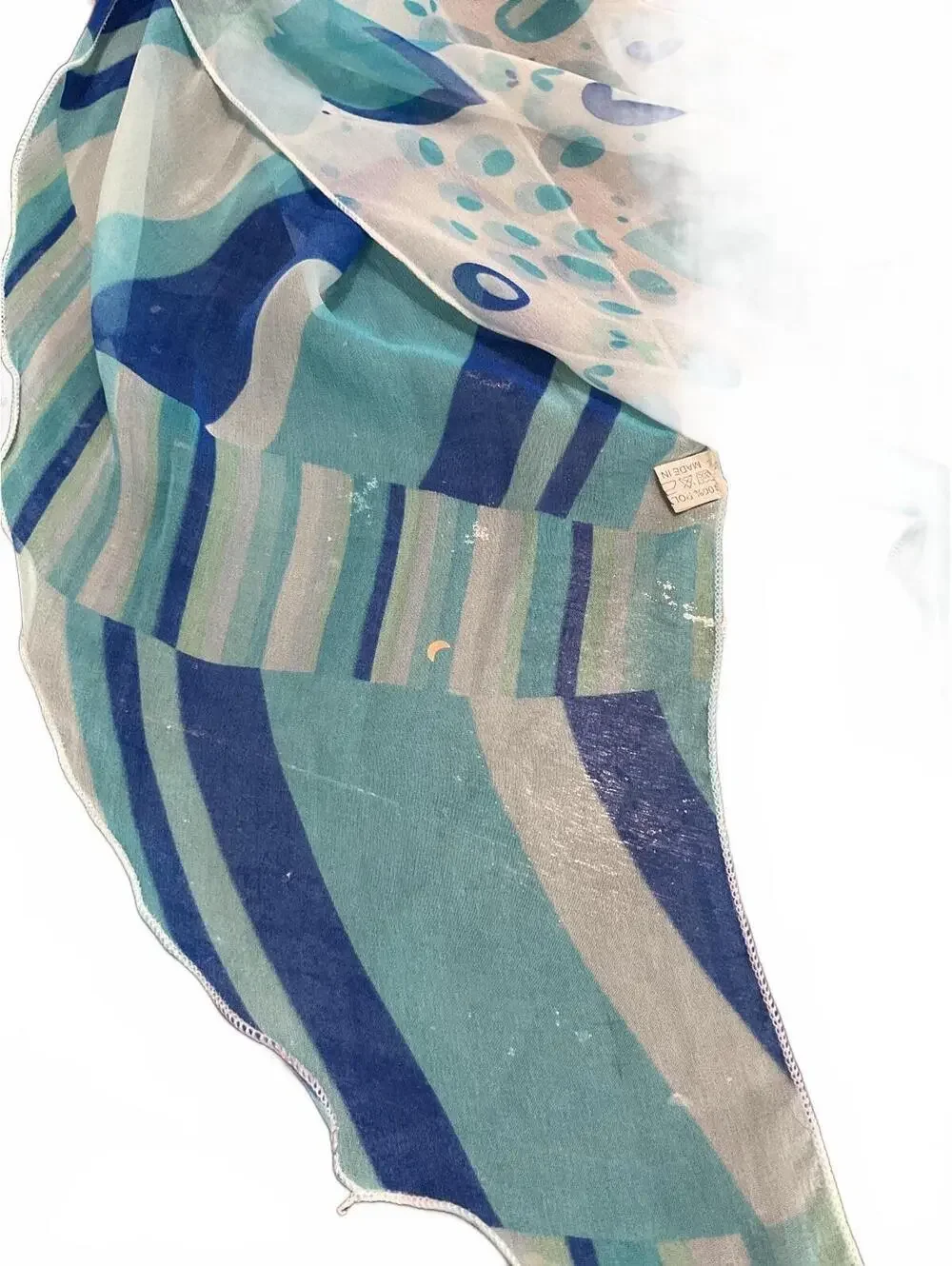 Lightweight Blue and White Patterned Scarf Wrap Abstract Beach Ocean Cover up